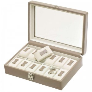 Coffret 12 montres en cuir DAVIDTS "Chrome" taupe | Boite collection montres homme femme pas cher