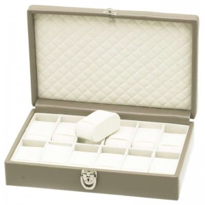 Coffret 12 montres en cuir DAVIDTS "Chrome" taupe | Boite collection montres homme femme pas cher
