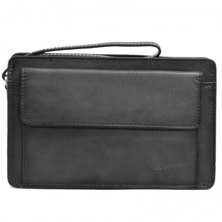 Pochette homme en cuir KATANA style classique porté main noir