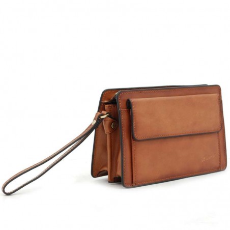 Pochette homme en cuir KATANA style classique porté main marron