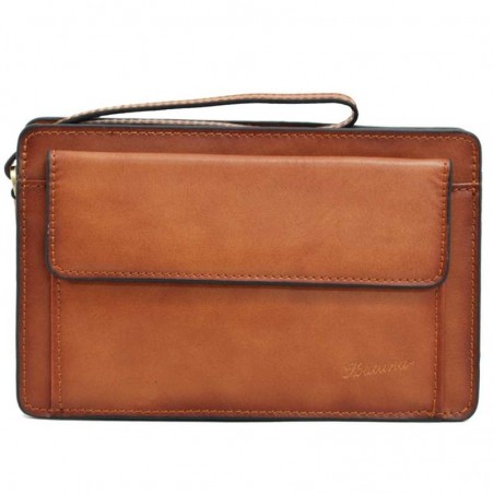 Pochette homme en cuir KATANA style classique porté main marron