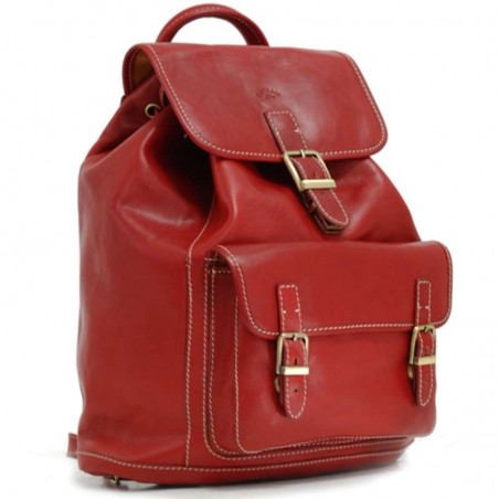 Sac à dos en cuir gras KATANA M rouge | Bagage femme style classique intemporel cuir de qualité