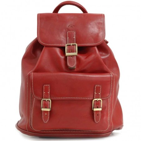 Sac à dos en cuir gras KATANA M rouge | Bagage femme style classique intemporel cuir de qualité