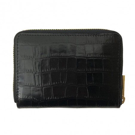 Portefeuille femme en cuir embossé croco KATANA - noir
