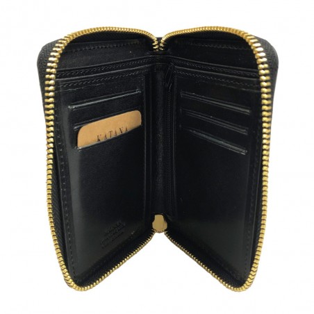 Portefeuille femme en cuir embossé croco KATANA - noir