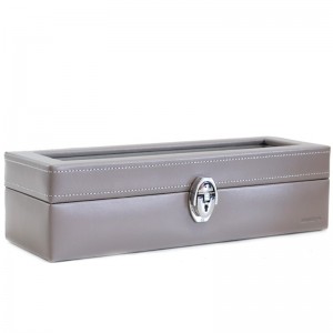 Coffret 6 montres vitré en cuir DAVIDTS "Chrome" gris taupe | Boite à montres pour collectionneur cuir qualité luxe pas cher