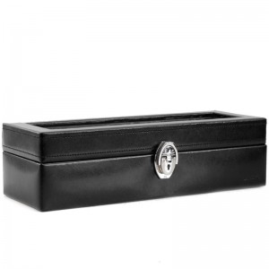 Coffret 6 montres vitré en cuir DAVIDTS "Chrome" noir| Boite à montres pour collectionneur cuir qualité luxe pas cher