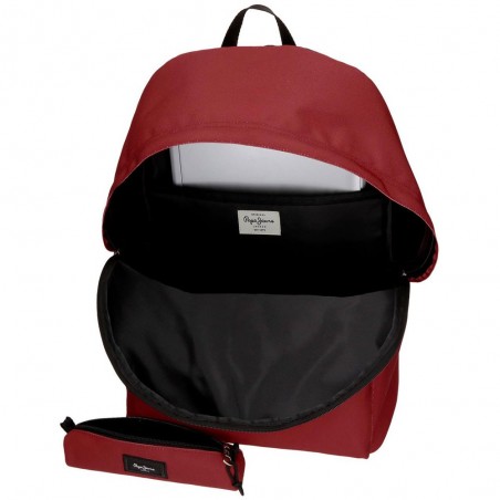 Sac à dos ado style eastpak + trousse offerte marque PEPE JEANS LONDON "Aris Evergreen" rouge bordeaux