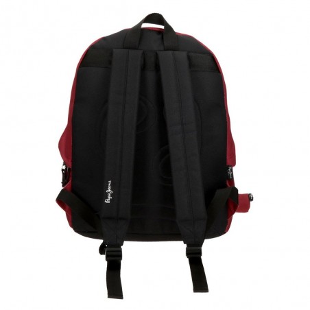 Sac à dos ado style eastpak + trousse offerte marque PEPE JEANS LONDON "Aris Evergreen" rouge bordeaux