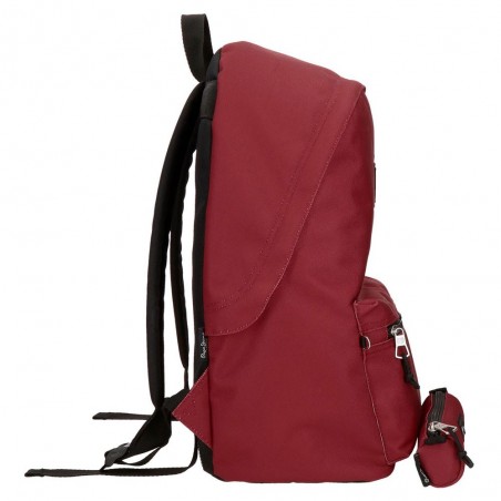 Sac à dos ado style eastpak + trousse offerte marque PEPE JEANS LONDON "Aris Evergreen" rouge bordeaux