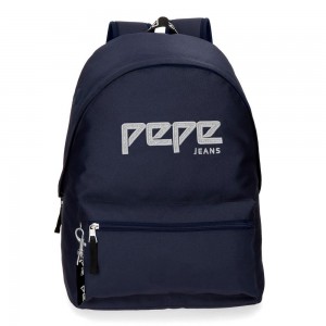 Sac à dos scolaire ado fille marque PEPE JEANS LONDON "Uma" bleu marine style eastpak