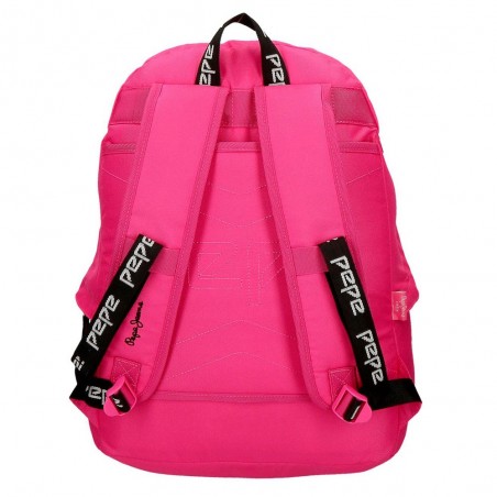 Sac à dos scolaire ado fille marque PEPE JEANS LONDON "Uma" rose fuchsia style eastpak