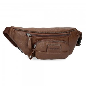 Sac banane homme marque PEPE JEANS LONDON "Wilton" cuir synthétique marron