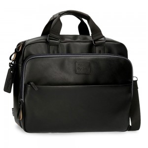 Sacoche ordinateur 15,6 pouces homme PEPE JEANS LONDON "Vegan" noir cuir végane