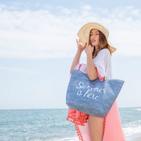 Sac de plage femme LES TROPEZIENNES "Ciboure" bleu métallisé broderie sequins style panier