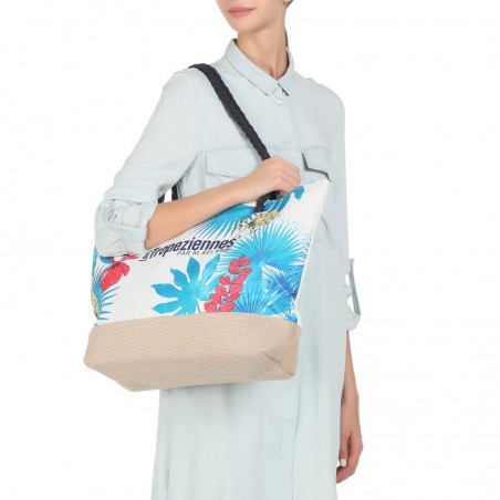 Sac de plage femme style panier LES TROPEZIENNES PAR M.BELARBI "Flower" imprimé multicolore