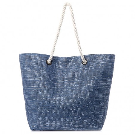 Sac de plage femme LES TROPEZIENNES "Ciboure" bleu métallisé broderie sequins style panier