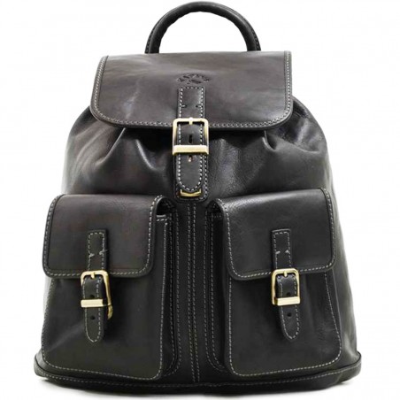 Sac à dos en cuir gras KATANA M noir | Bagage femme style classique intemporel cuir de qualité