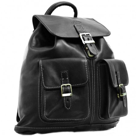 Sac à dos en cuir gras KATANA M noir | Bagage femme style classique intemporel cuir de qualité