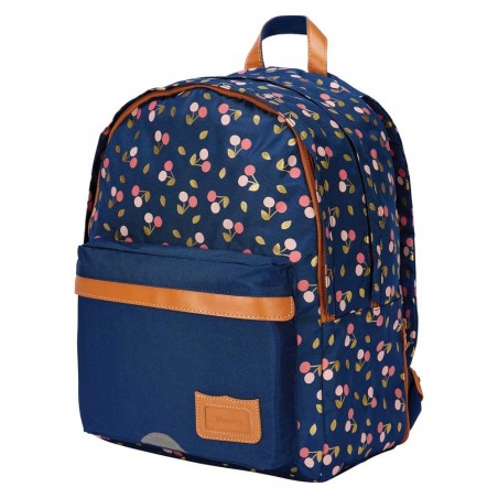 Sac à dos fille TANN'S L "Alexa" bleu marine imprimé cerises | Cartable scolaire fille