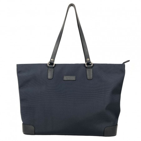 Sac femme type cabas nylon et cuir KATANA bleu marine