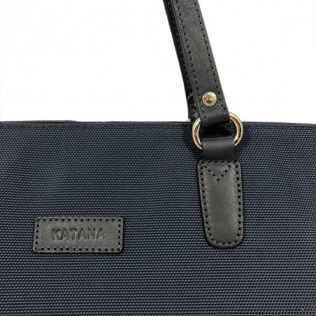 Sac femme type cabas nylon et cuir KATANA bleu marine