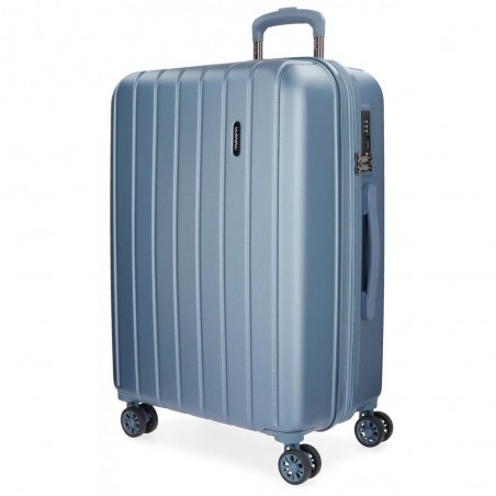 Valise extensible 75cm MOVOM "Wood" bleu - Bagage grande taille 2 semaines pas cher