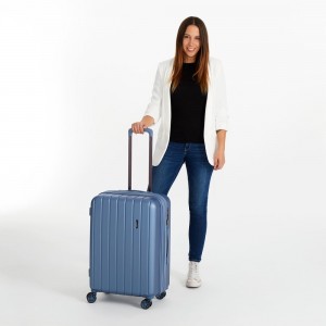 Valise extensible 65cm MOVOM "Wood" bleu | Bagage taille moyenne séjour 1 semaine pas cher
