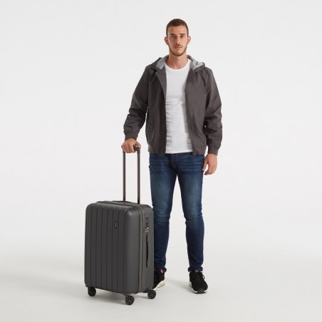 Valise extensible 65cm MOVOM "Wood" gris | Bagage taille moyenne séjour 1 semaine pas cher