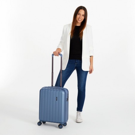 Valise cabine 55cm MOVOM "Wood" bleu silver | Bagage à main avion pas cher