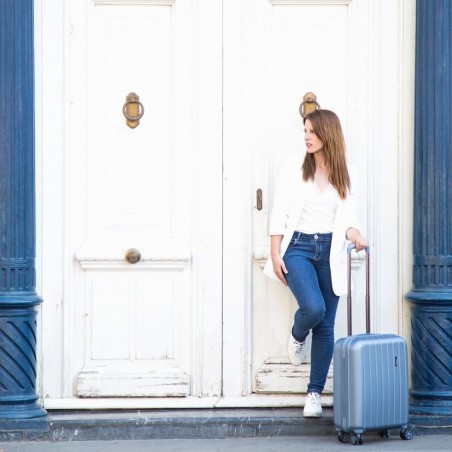 Valise cabine 55cm MOVOM "Wood" bleu silver | Bagage à main avion pas cher