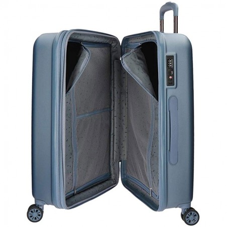 Valise extensible 65cm MOVOM "Wood" bleu | Bagage taille moyenne séjour 1 semaine pas cher