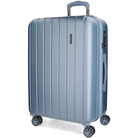 Valise extensible 65cm MOVOM "Wood" bleu | Bagage taille moyenne séjour 1 semaine pas cher