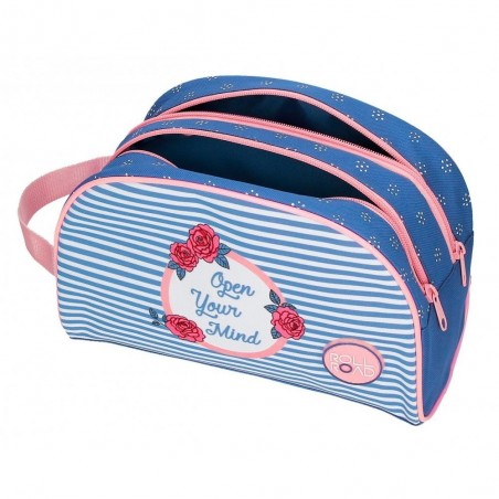 Trousse de toilette fille ROLL ROAD "Rose" bleu | Vanity ado marinière rose