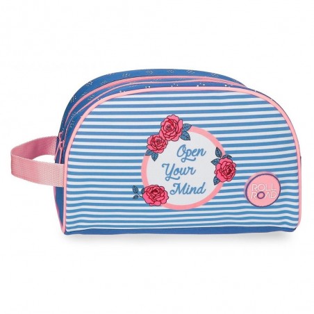 Trousse de toilette fille ROLL ROAD "Rose" bleu | Vanity ado marinière rose