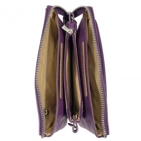 Pochette femme multifonctions en cuir KATANA violet | Petit sac cérémonie pas cher