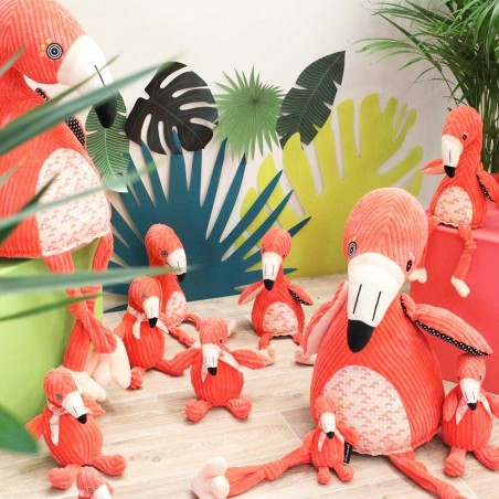 Peluche grand simply en boîte LES DÉGLINGOS "Flamingos le flamant rose"