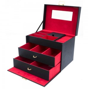 Coffret à bijoux 2 tiroirs L DAVIDTS "Flower"  noir/rouge | Grande boite à bijoux femme haut de gamme