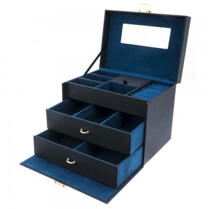 Coffret à bijoux 2 tiroirs L DAVIDTS "Flower"  noir/bleu | Grande boite à bijoux femme haut de gamme