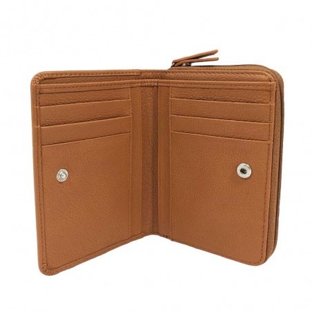 Portefeuille compact en cuir NAF NAF "Camélia" camel | Tout en un femme qualité marque française