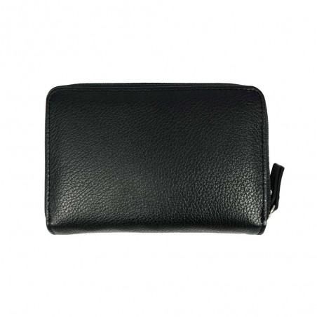 Portefeuille compact en cuir NAF NAF "Camélia" noir | Porte-monnaie tout-en-un femme qualité marque française