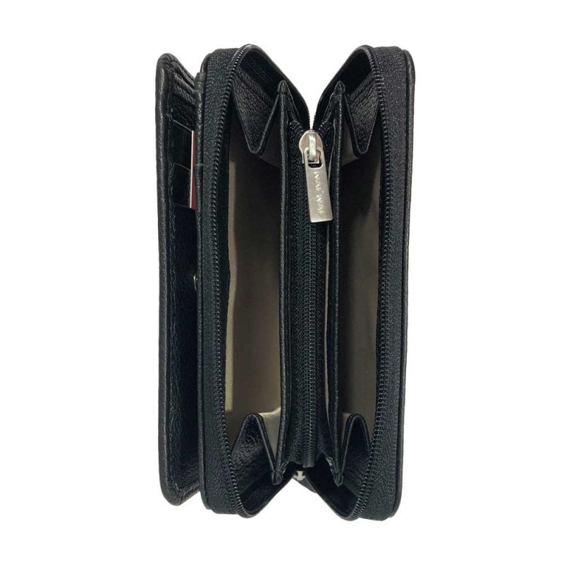 Portefeuille compact en cuir NAF NAF Camelia noir Planetebag