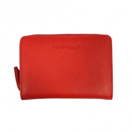 Portefeuille compact en cuir NAF NAF "Camélia" rouge | Porte-monnaie tout-en-un femme qualité marque française