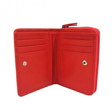 Portefeuille compact en cuir NAF NAF "Camélia" rouge | Porte-monnaie tout-en-un femme qualité marque française