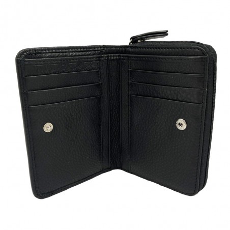 Portefeuille compact en cuir NAF NAF "Dahlia" noir | Porte-monnaie tout-en-un femme qualité marque française
