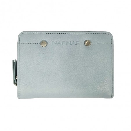 Portefeuille compact en cuir NAF NAF "Dahlia" bleu | Porte-monnaie tout-en-un femme qualité marque française