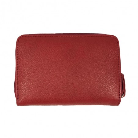 Portefeuille compact en cuir NAF NAF "Dahlia" rouge carmin | Porte-monnaie tout-en-un femme qualité marque française