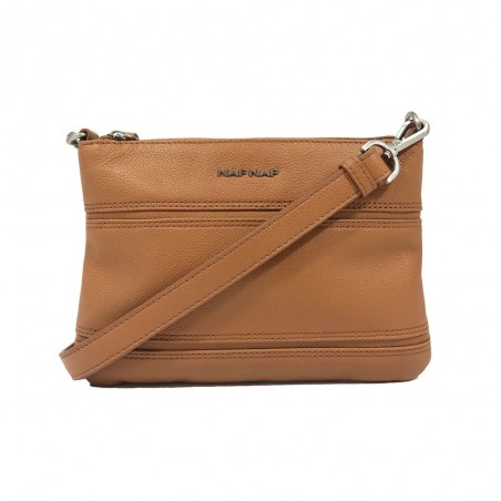 Sac pochette en cuir NAF NAF "Camélia" camel | Sac à main marque française qualité