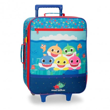 Valise souple BABY SHARK "Happy Family" bleu | Bagage cabine ludique pas cher