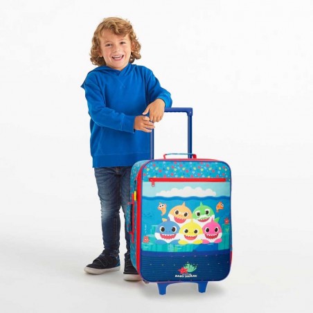 Valise souple BABY SHARK "Happy Family" bleu | Bagage cabine ludique pas cher